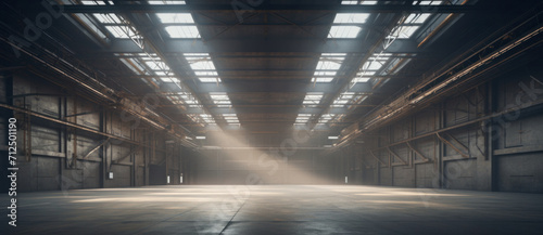 A vast  empty warehouse is bathed in ethereal light  its silent expanse a canvas for potential and new beginnings