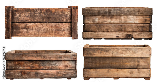 Set of old weathered wooden crate boxes, cut out