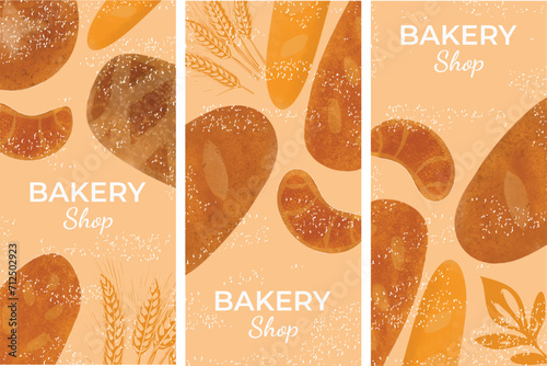 Vector illustration set of bread. Set of banners, flyers, cards, baking and bakery products. Vector file, design elements.