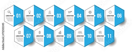 Vector Infographic simple design with 11 options or steps. color full thin line, Can be used for presentation banners, workflow layouts, flow charts, infographics, your business presentations