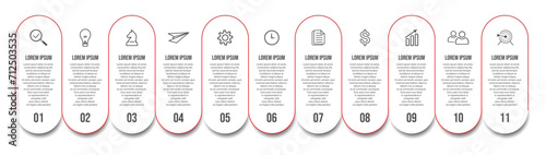 Vector Infographic simple design with 11 options or steps. thin line, Can be used for presentation banners, workflow layouts, flow charts, infographics, your business presentations