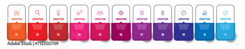 Vector Infographic simple design with 11 options or steps. color full thin line, Can be used for presentation banners, workflow layouts, flow charts, infographics, your business presentations