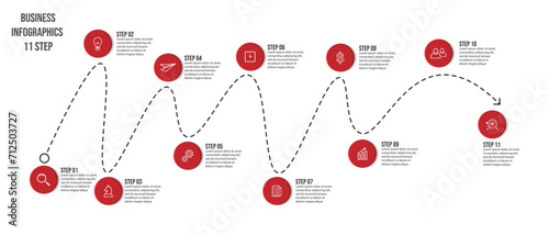 Vector Infographic simple design with 11 options or steps. thin line, Can be used for presentation banners, workflow layouts, flow charts, infographics, your business presentations