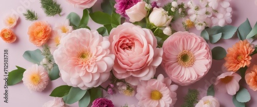 Spring floral composition made of fresh colorful flowers on light pastel background © Adi