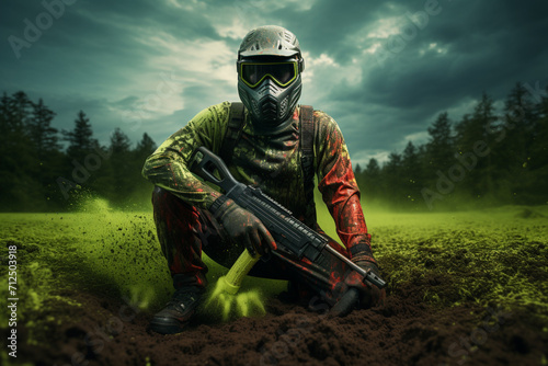 Paintball player on the field photo