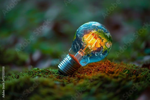 Environmental enlightenment Light bulb with a world map