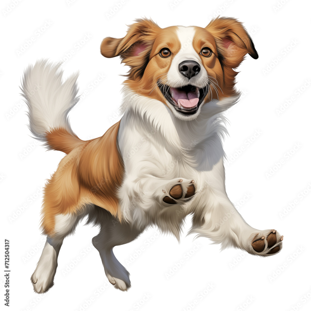 Happy Dog Jumping, Isolated Background AI-Generated