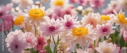 Spring floral composition made of fresh colorful flowers on light pastel background