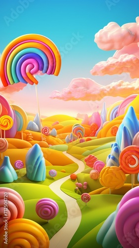 Generative AI Whimsical Candy Kingdom Bright Colors and Playful Photo