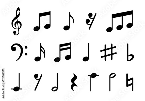 Musical notes set. Music notes icons collection. Musical note. Treble clef symbol. Vector