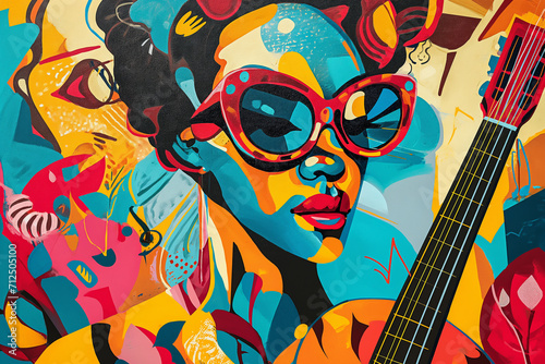 Abstract Portrait, retro and Graffiti arts, Featuring Vibrant Colors and Geometric Shapes, Perfect for Artistic Designs