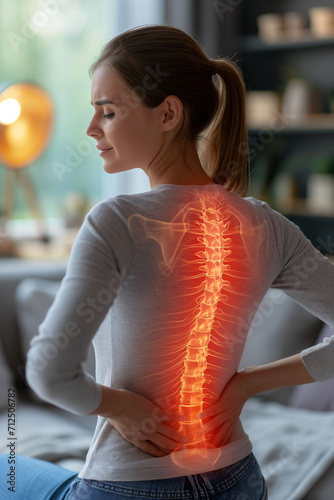 Painful Strain: Woman Experiencing Back Discomfort