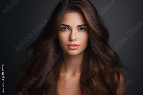 Portrait of a beautiful brunette woman with long straight hair 