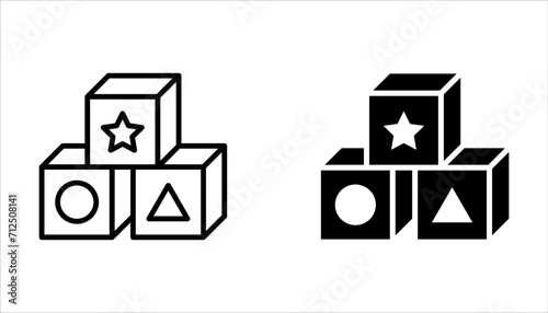 Building blocks line icon set. Outline symbol of toys and construction. Editable stroke flat on white background photo