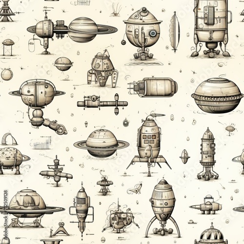 Astro scribbles. hand-drawn pen, pencil, or marker strokes on milky background - seamless pattern