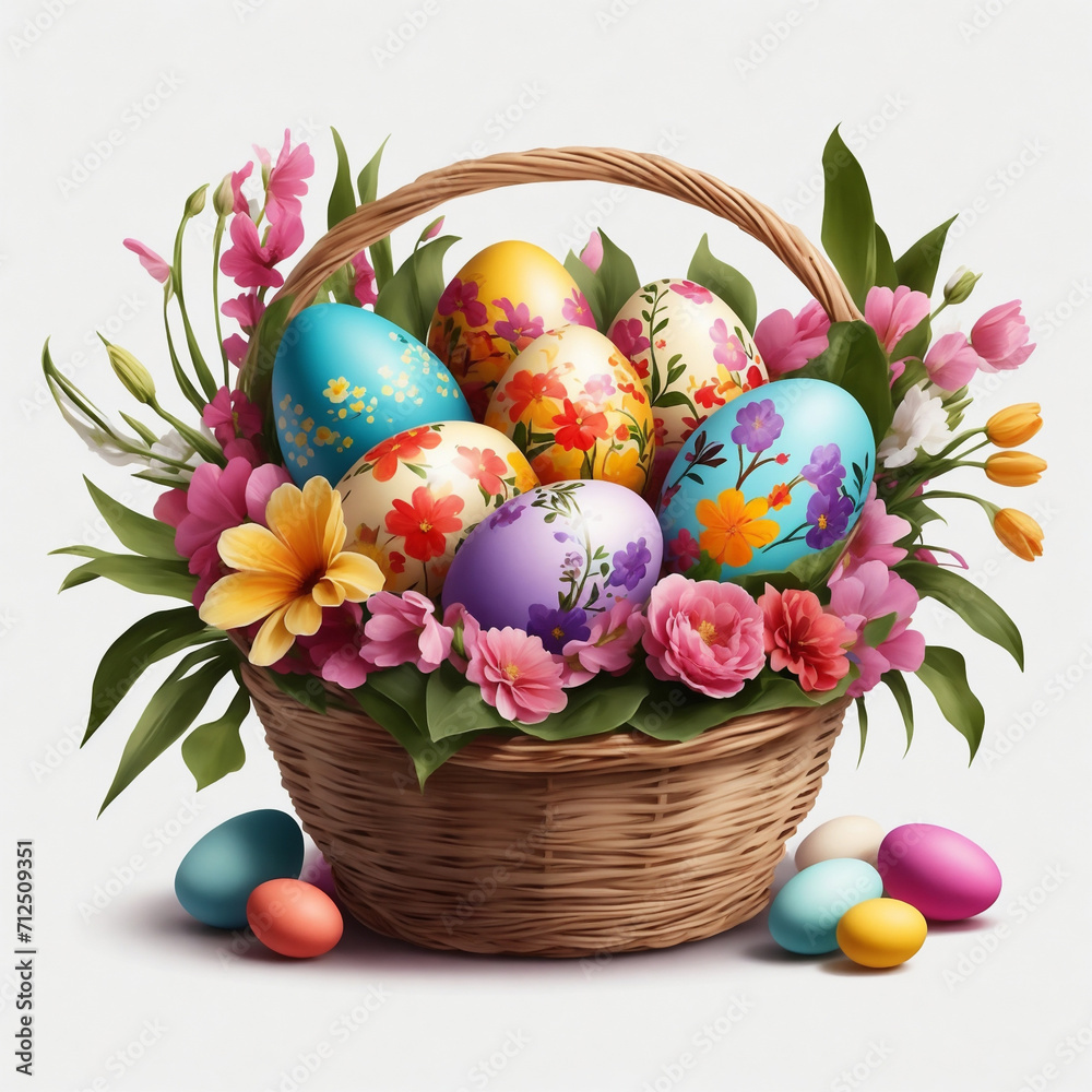 graphics for Easter basket with Easter eggs and spring flowers