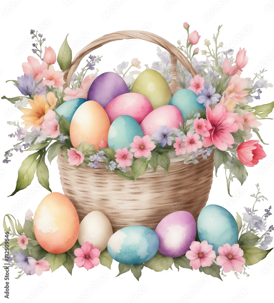 graphics for Easter basket with Easter eggs and spring flowers