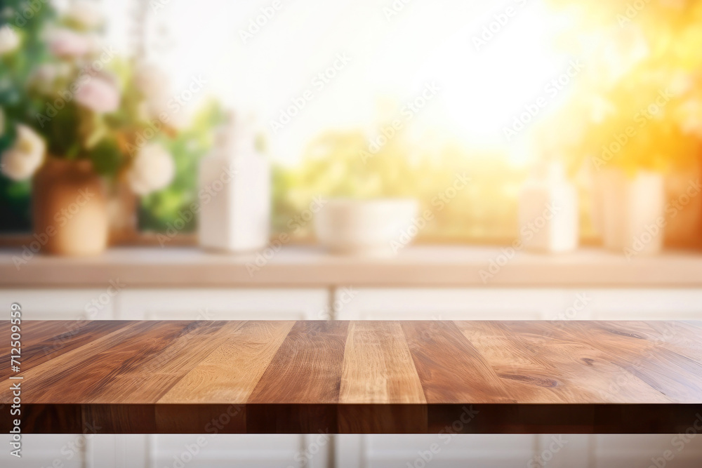 Wooden countertop mockup in a modern kitchen Wooden countertop mockup in a modern kitchen