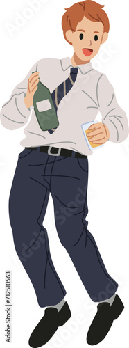 Male employee or office man holding beer bottle dancing in the party illustration photo