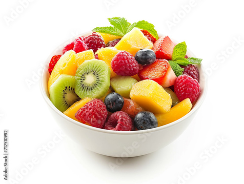 Fruit salad isolated on white background in minimalist style. 