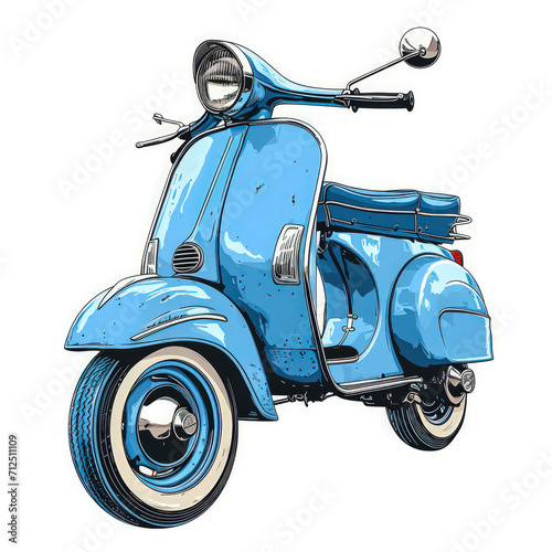 Blue vespa scooter line art illustration