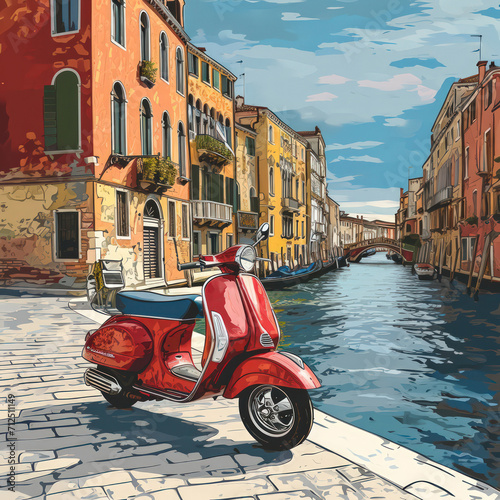 Red scooter in Venice.