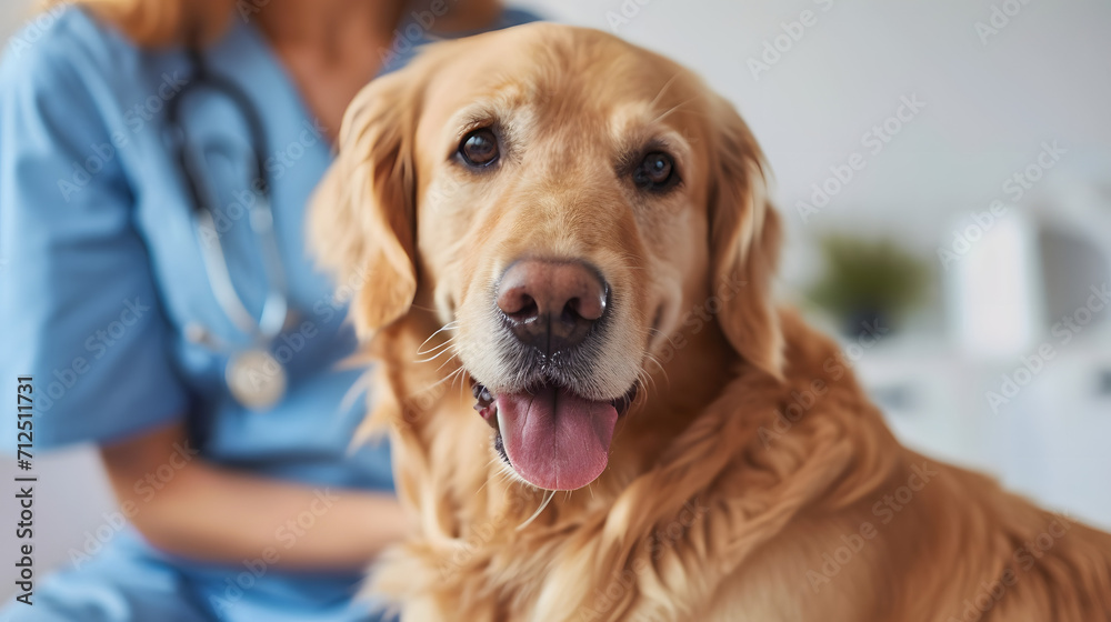 Veterinarian examining dog at clinic