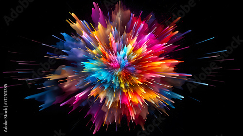 Multi coloured fireworks exploding on black background, Generative AI