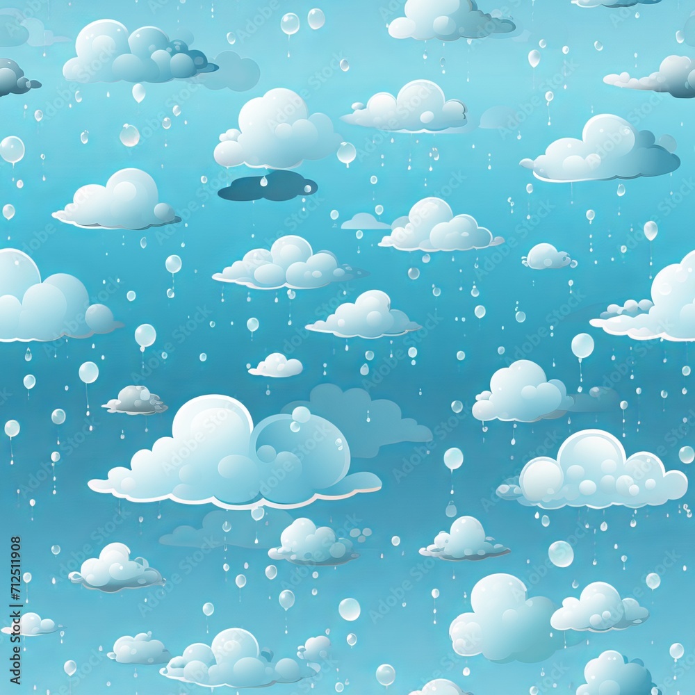 Seamless Pattern with Clouds and Rain in a Beautiful Painting Style for Backgrounds and Textiles