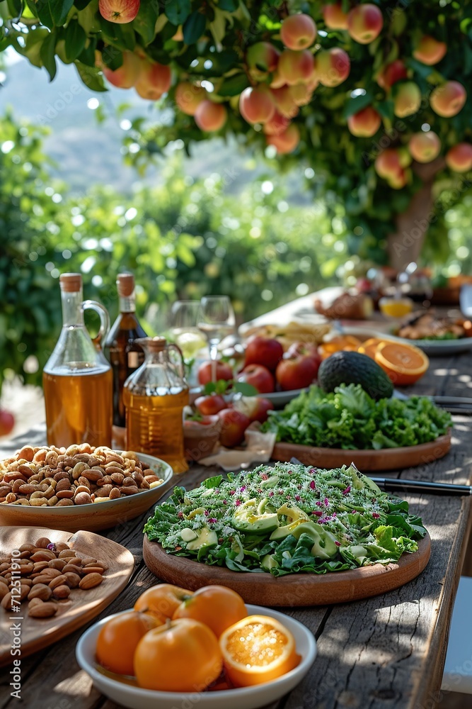 Sumptuous garden feast highlighting fresh salads and fruits, . Ideal for cookbooks and lifestyle magazines. Sumptuous garden feast highlighting fresh salads and fruits, . Ideal for cookbooks and lifestyle magazines.