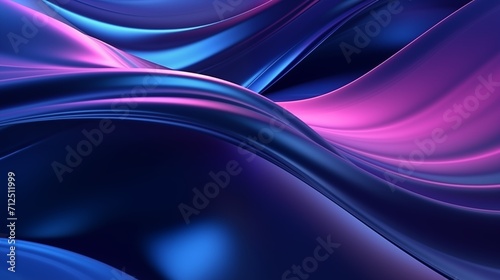 Purple shiny chrome waves abstract background. Bright smooth waves on a dark background. Decorative horizontal banner. Digital raster bitmap illustration. AI artwork.
