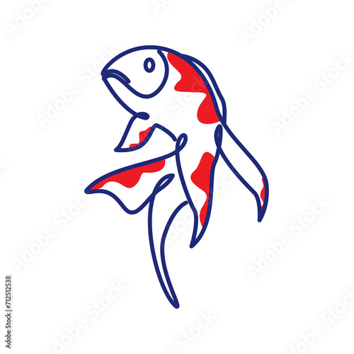 art line golden fish icon logo vector