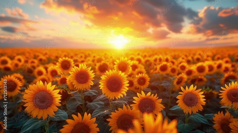 Obraz premium Beautiful Sunflower Field sunrise