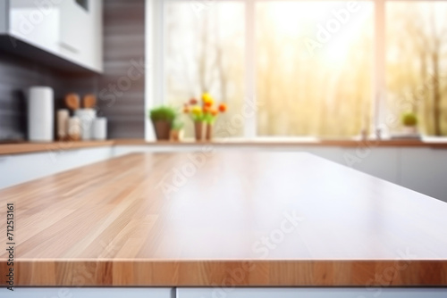 Business presentation mockup on a wooden countertop in the kitchen