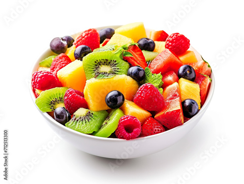 Fruit salad isolated on white background in minimalist style. 
