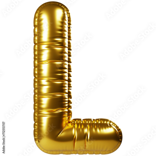 Gold helium balloon in form of capital letter L 3D realistic decoration, design element related for all celebration events and party, holiday greetings for birthday, anniversary, wedding and other