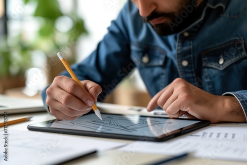 designer using tablet computer to sketch ideas photo