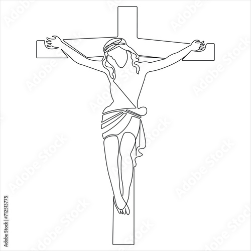 Continuous one line drawing praying of good friday crucifixion outline art vector illustration
