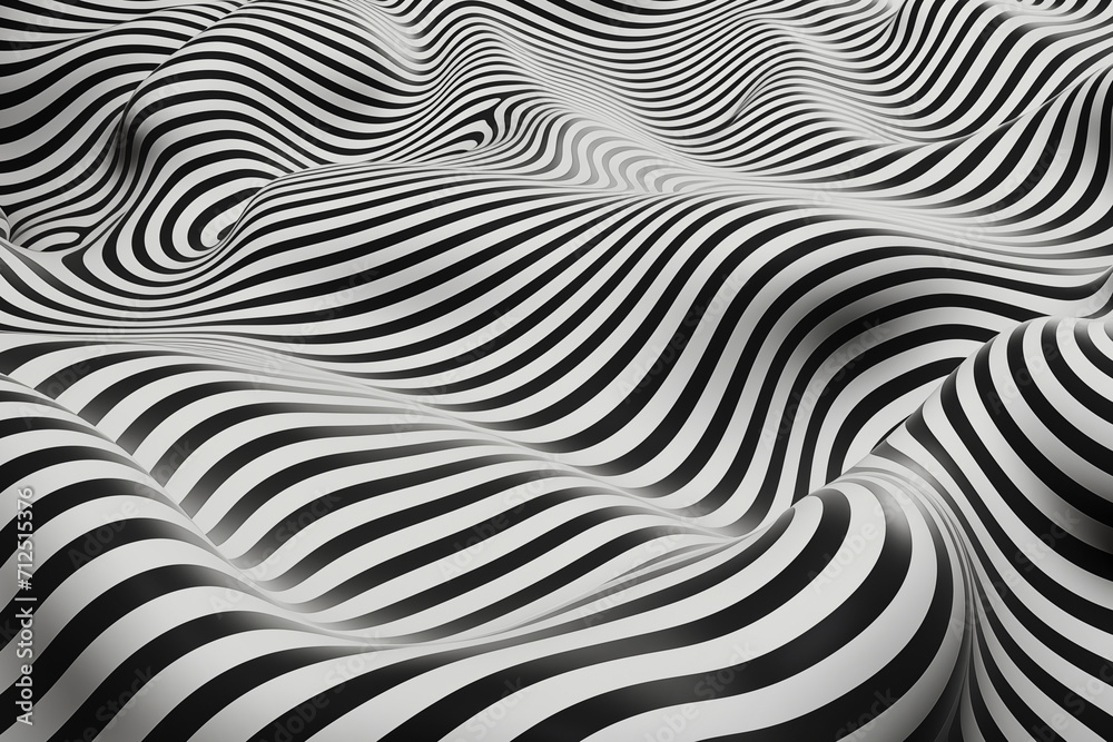 Black and white abstract wave. Optical illusion. Twisted. Abstract background with lines of variable thickness. Halftone effect line pattern. Grunge modern pop art texture for poster, banner, sites