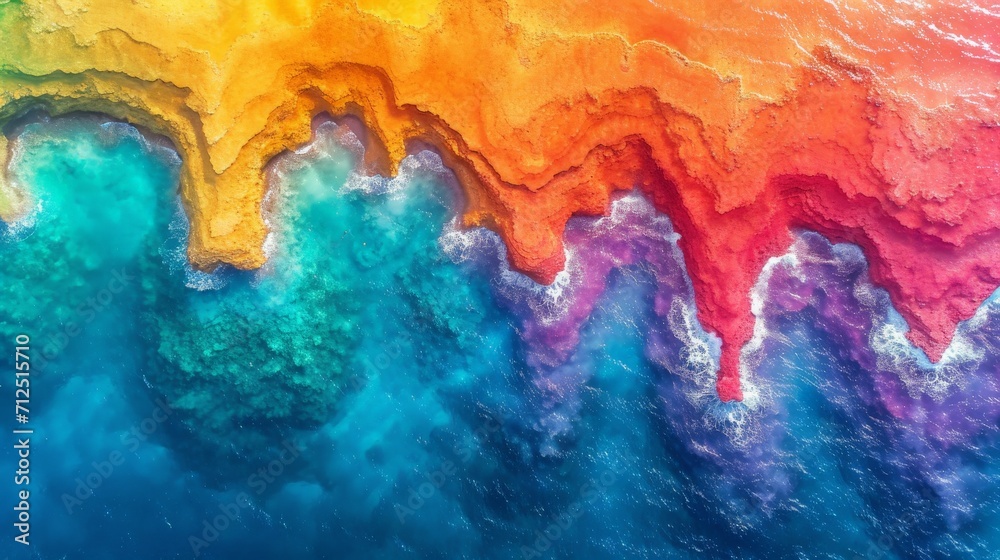 Aerial Photography Illustration Rainbow colors with Wavy Abstract Structure Background created with Generative AI Technology