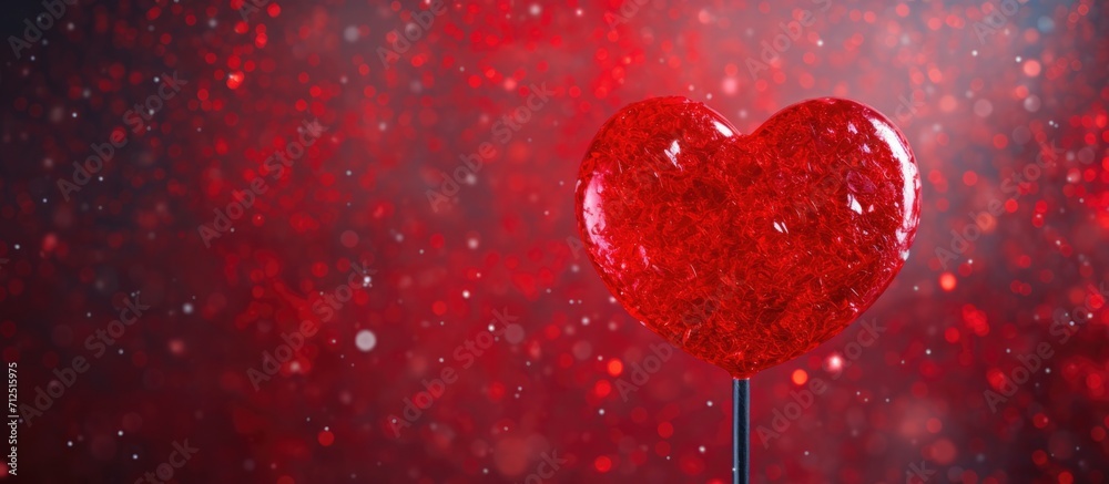 Obraz premium Valentine's Day's heart-shaped red lollipop is shiny.