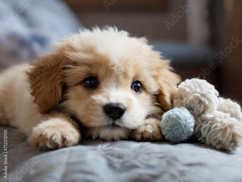 Beagle puppy dog lying on the bad waiting for owner with sad or sick face.