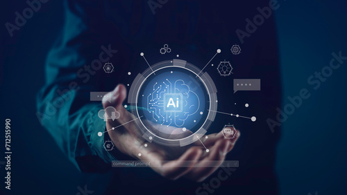 Artificial Intelligence technology chatbot robot tools analytics generates something. AI for business concept. Ai smart software learning data for target business developer system.