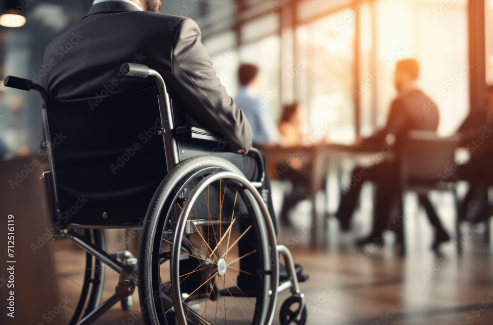 Happy disabled man during business meeting, horizontal Happy disabled man during business meeting, horizontal
