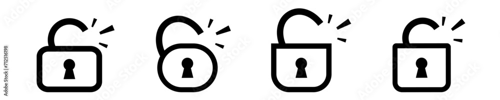 Open unlock lock padlock line minimalistic icon. Access password unsecured symbol Open unlock lock padlock line minimalistic icon. Access password unsecured symbol