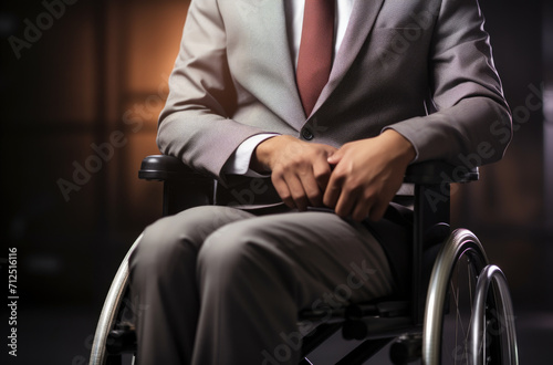 Happy disabled man during business meeting, horizontal