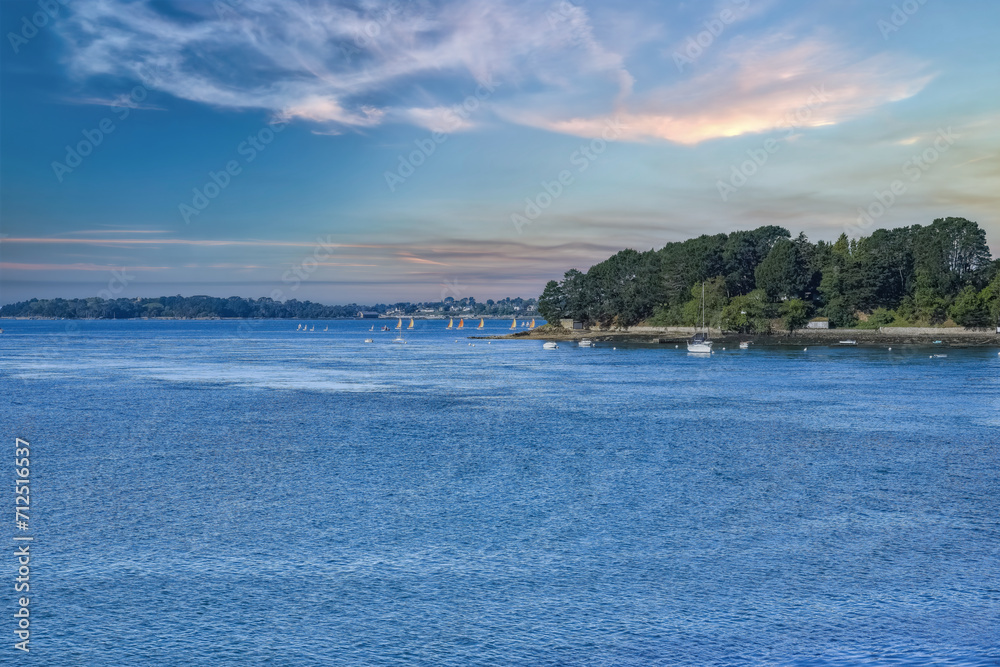 Brittany, panorama of the Morbihan gulf, view from the Ile aux Moines