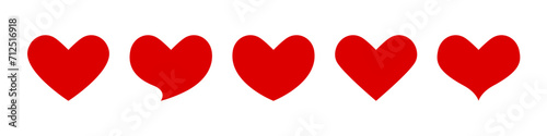 Set of 5 Red Heart Icon Collection Isolated on Transparent Background photo