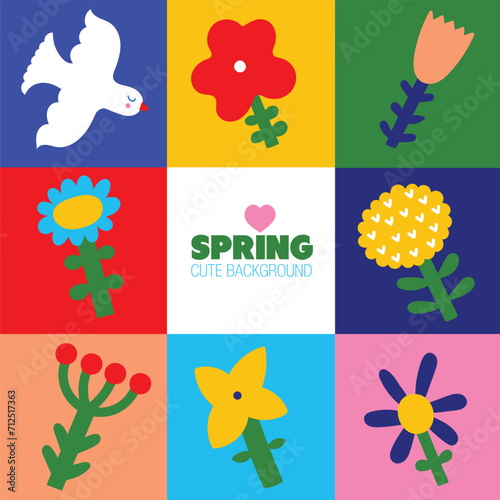 Cute spring card. Flower and dove. Cute illustration.