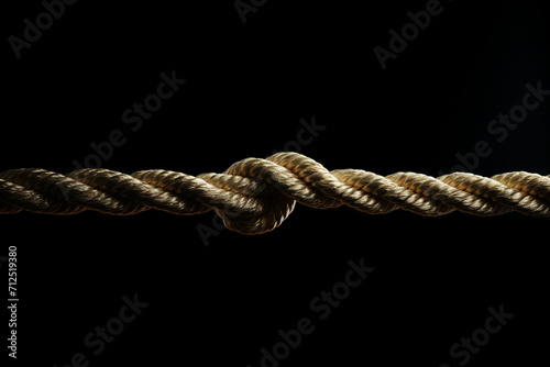 Rope in front of a black background that is only held together by a thread 